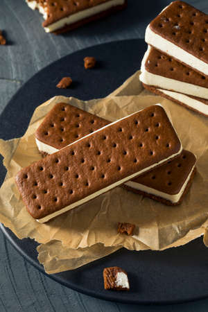Sweet Chocolate and Vanilla Ice Cream Sandwich Dessertの写真素材