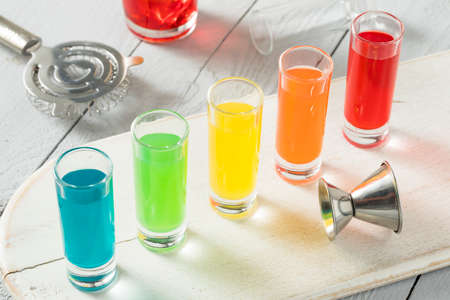 Colorful Alcoholic Rainbow Shots REady to Drinkの写真素材