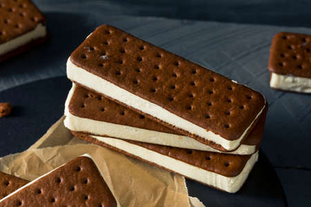 Sweet Chocolate and Vanilla Ice Cream Sandwich Dessertの写真素材