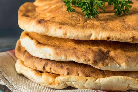 Homemade Organic White PIta Bread with Parsleyの写真素材