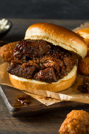 Slow Smoked Brisket Burnt Ends Sandwich with Sides