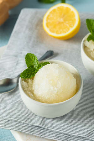 Homemade Yellow Lemon Italian Ice in a Bowlの写真素材