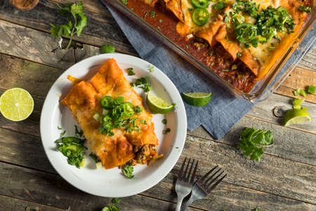 Homemade Beef Enchiladas with Red Sauce and Cilantro