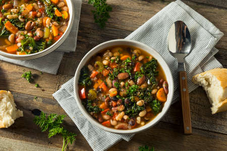 Hot Organic Homemade 10 Bean Soup in a Bowlの写真素材