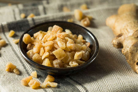 Sweet Organic Crystallized Ginger Candy in a Bowlの写真素材