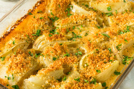 Homemade Cheesy Fennel Gratin with Parmesan and Parsleyの写真素材