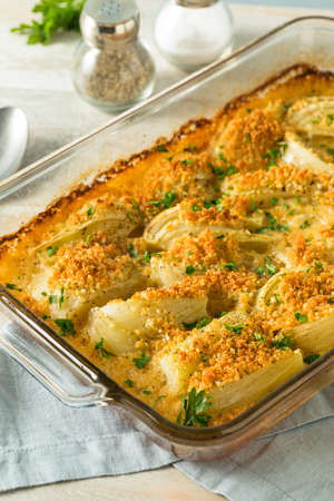 Homemade Cheesy Fennel Gratin with Parmesan and Parsleyの写真素材