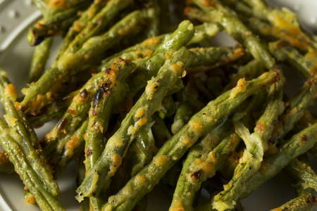 Homemade Baked Parmesan Green Bean Fries Ready to Eatの写真素材