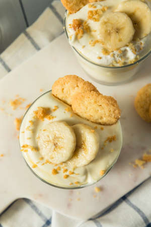 Sweet Homemade Banana Pudding with Vanilla Wafersの写真素材