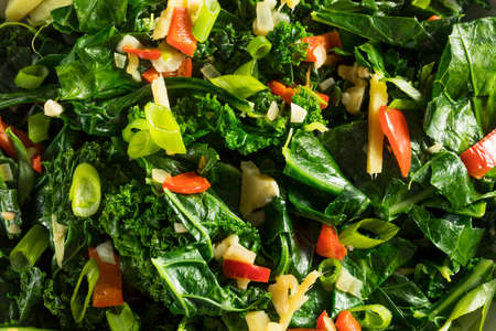 Homemade Organic Green Collard Greens with Pepper and Gingerの写真素材