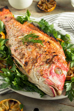 Homemade Grilled Whole Red Snapper with Lemons and Dill