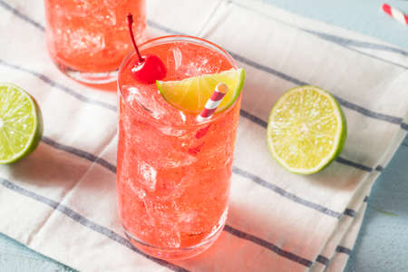 Sweet Homemade Cherry Limeade in a Glassの写真素材