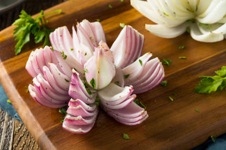 Baked Organic Onion Lotus Flower Ready to Eatの写真素材