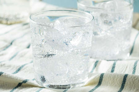 Fresh Spring Sparkling Water with Ice in a Glass