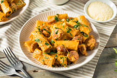 Homemade Sausage and Fennel Rigatoni with Cream Sauceの写真素材