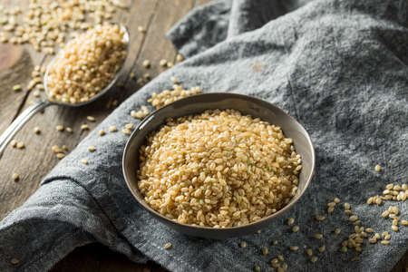 Raw Organic Short Grain Brown Rice in a Bowl