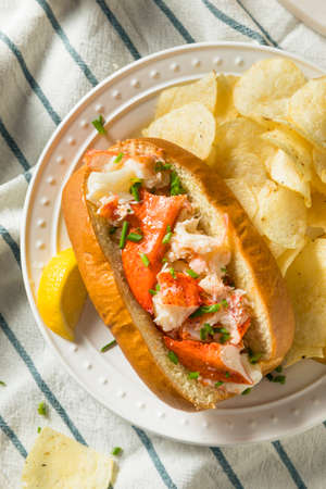 Homemade New England Lobster Rolls with Butter and Chivesの写真素材