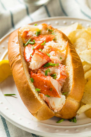 Homemade New England Lobster Rolls with Butter and Chivesの写真素材