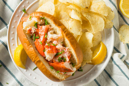 Homemade New England Lobster Rolls with Butter and Chivesの写真素材