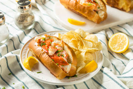 Homemade New England Lobster Rolls with Butter and Chivesの写真素材
