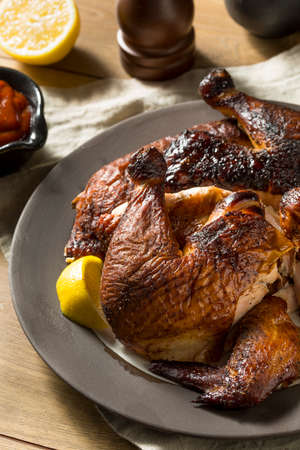 Barbecue Smoked Whole Chicken Ready to Eatの写真素材