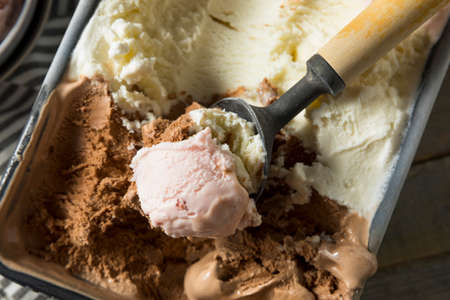 Homemade Neopolitan Ice Cream with Vanilla Chocolate and Strawberry