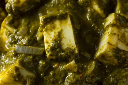 Homemade Healthy Palak Paneer Bowl with Naan Breadの写真素材