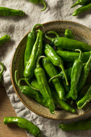 Raw Green Organic Shishito Peppers in a Bowl