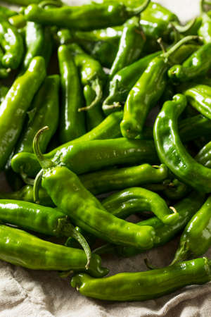 Raw Green Organic Shishito Peppers in a Bowl