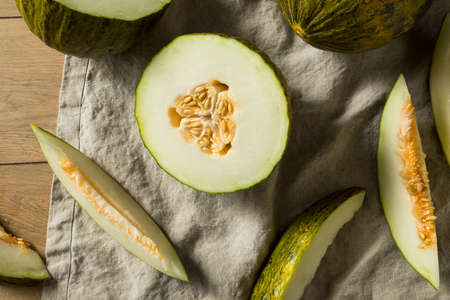 Raw Green Organic Santa Claus Melon Ready to Eatの写真素材