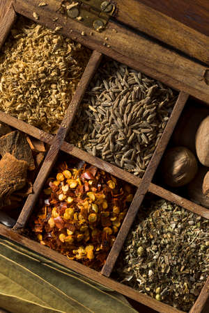 Raw Dry Organic Spices in a Box