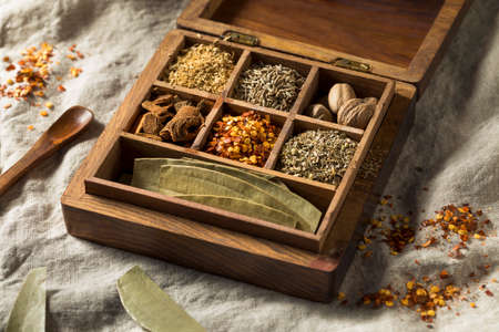 Raw Dry Organic Spices in a Boxの写真素材