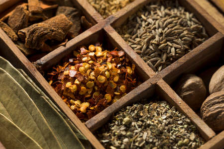 Raw Dry Organic Spices in a Box