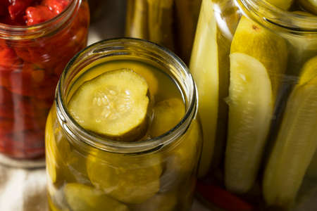Homemade Pickled Vegetables in Jars Ready to Eatの写真素材