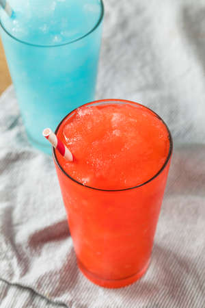 Frozen Red and Blue Slushies with Straws