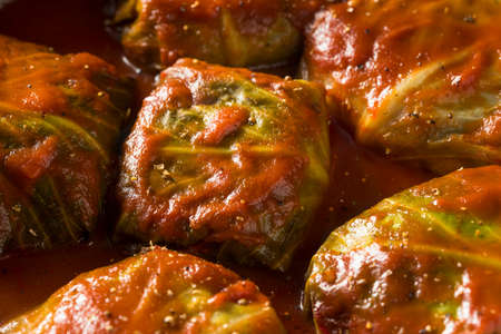 Homemade Beef Stuffed Cabbage Rolls with Tomato Sauce