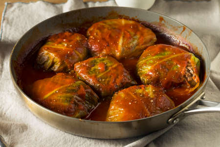 Homemade Beef Stuffed Cabbage Rolls with Tomato Sauceの写真素材