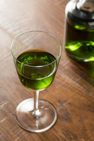 Alcoholic Green Absinth Apertif in a Bottle for Cocktailsの写真素材