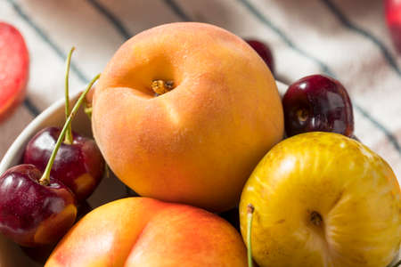 Raw Organic Assorted Stonefruit Peaches Plums and Nectarinesの写真素材