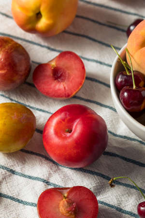 Raw Organic Assorted Stonefruit Peaches Plums and Nectarinesの写真素材