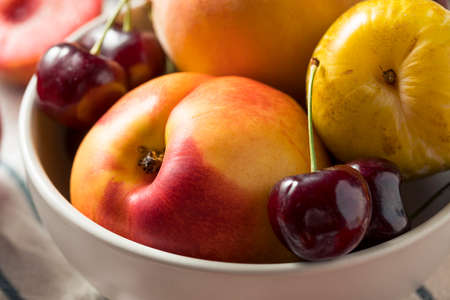 Raw Organic Assorted Stonefruit Peaches Plums and Nectarinesの写真素材