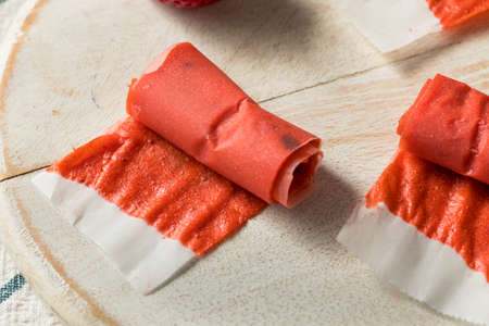 Sweet Homemade Strawberry Fruit Leather in Rollsの写真素材