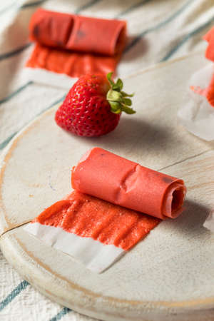 Sweet Homemade Strawberry Fruit Leather in Rollsの写真素材