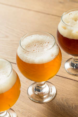 Refreshing Cold Beer Flight with Lager IPA and Porterの写真素材