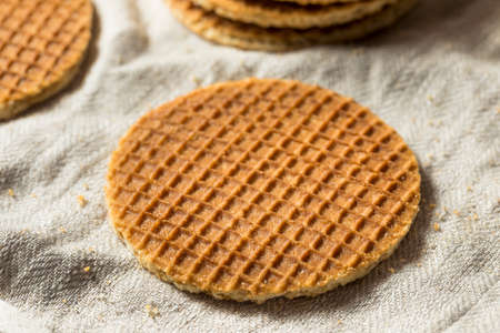 Homemade Dutch Stroopwafles with Honey Ready to Eatの写真素材