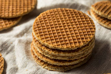 Homemade Dutch Stroopwafles with Honey Ready to Eatの写真素材