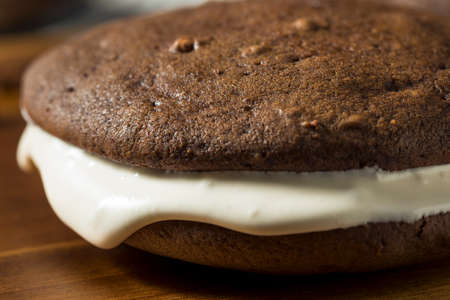 Homemade Chocolate Whoopie PIe with Cream Fillingの写真素材