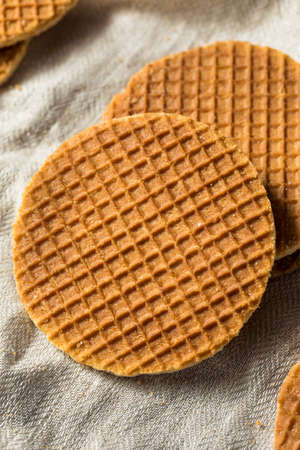Homemade Dutch Stroopwafles with Honey Ready to Eatの写真素材