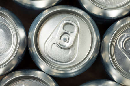 Shiny Silver Aluminum Soda Cans in a Groupの写真素材