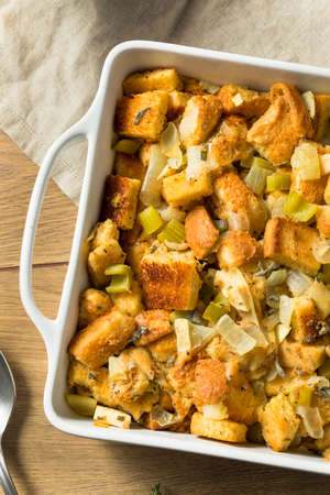 Homemade Bread Stuffing for Thanksgiving Dinner with Sageの写真素材